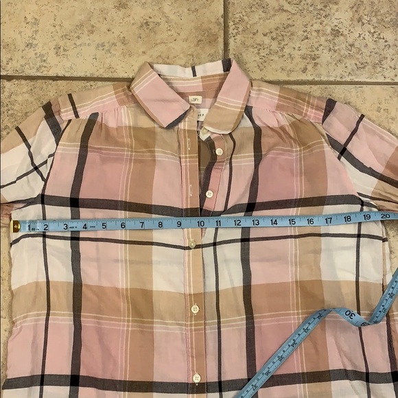 Loft Softened Pink Plaid Button Up Top Size S - Picture 6 of 7